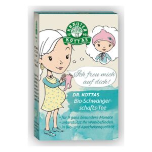 Verpackung des Bio-Schwangerschafts-Tees von Dr. Kottas mit einer schwangeren Frau und herzlichem Spruch.