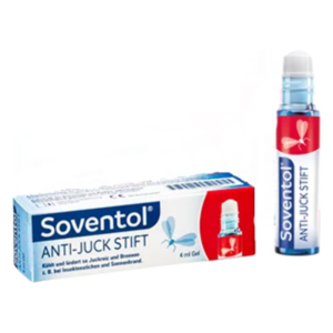 Soventol Anti-Juck Stift und Verpackung, zur Linderung von Juckreiz bei Insektenstichen und Sonnenbrand, 4 ml Gel.