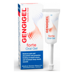 GENGIGEL forte Oral Gel in einer weißen Tube mit blauer und roter Verpackung für die Behandlung von Mundwunden.