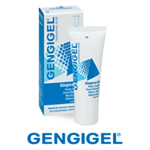 Eine Tube Gengigel mit einer blauen Verpackung, die zur Behandlung von Mundentzündungen dient.