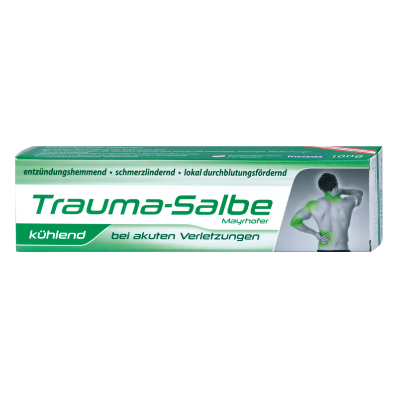 Verpackung der Trauma-Salbe für kühlende und schmerzstillende Behandlung akuter Verletzungen.