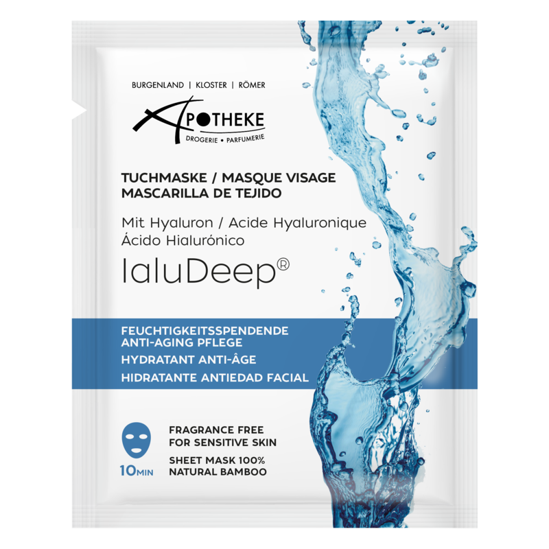 Verpackung einer feuchtigkeitsspendenden Tuchmaske mit Hyaluron für empfindliche Haut, 100% natürliche Bamboo.