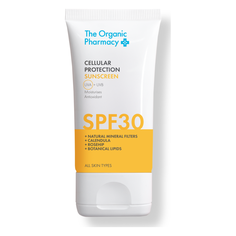 Sonnenschutzcreme mit Lichtschutzfaktor 30 in einer weißen Tube, enthält natürliche Inhaltsstoffe.