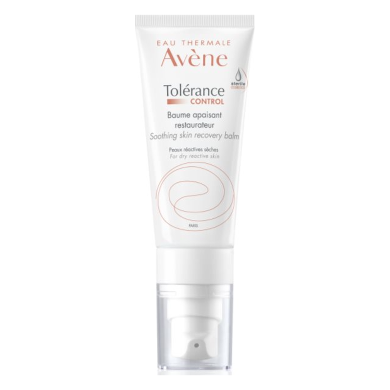 Tube mit Beruhigungsbalsam für trockene, empfindliche Haut von Avène, mit klarer Dosieröffnung.