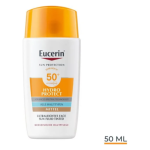 Eucerin Hydro Protect Sonnenfluid für das Gesicht mit sehr hohem Lichtschutzfaktor 50+, 50 ml, leichte Textur, für alle Hauttypen.